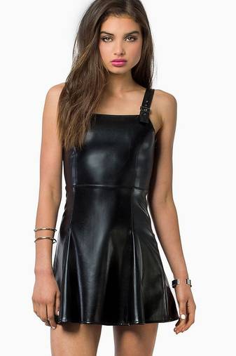 Women’s genuine lambskin black dressmini dress