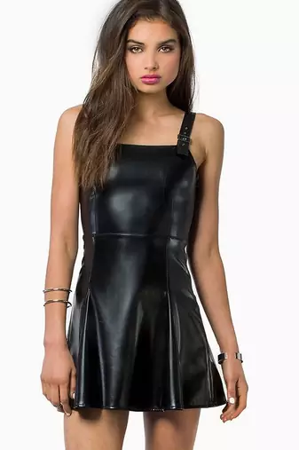 Women’s genuine lambskin black dressmini dress