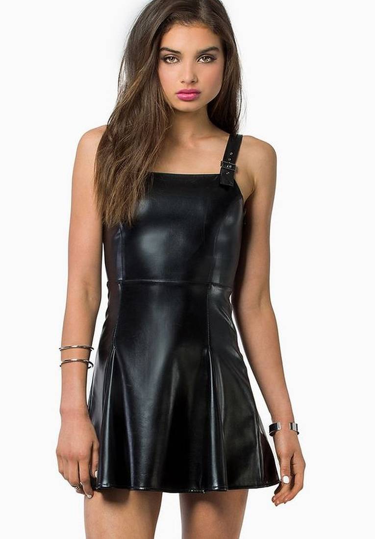 Women’s genuine lambskin black dressmini dress