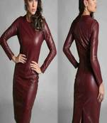Women’s genuine lambskin red dressmini long sleeve dress
