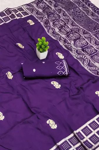Purple satin with zari embrodery work saree with unstitched blouse piece
