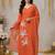 Orange floral printed cotton stitched kurta set with palazzo & dupatta for women