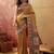 Mustard viscose silk position print saree with contrast blouse piece