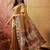 Mustard viscose silk position print saree with contrast blouse piece