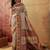 Off white viscose silk position print saree with contrast blouse piece