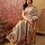 Off white viscose silk position print saree with contrast blouse piece