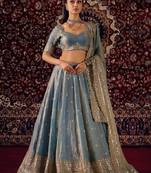 Women's Greyish Blue Fandy Silk Zari Sequence Embroidery Work Lehenga Choli