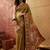 Green viscose silk position print saree with contrast blouse piece