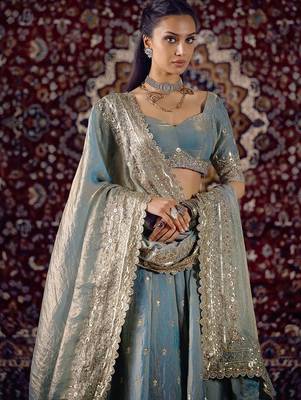 Women's Blue Fandy silk blend Zari sequin Embroidery Work Lehenga Choli 2