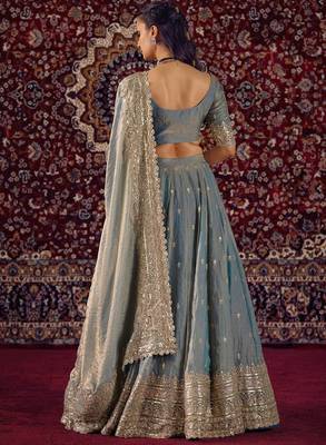 Women's Blue Fandy silk blend Zari sequin Embroidery Work Lehenga Choli 3
