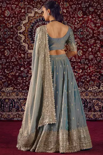 Women's Greyish Blue Fandy Silk Zari Sequence Embroidery Work Lehenga Choli