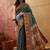 Teal viscose silk position print saree with contrast blouse piece