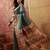Teal viscose silk position print saree with contrast blouse piece