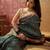 Teal viscose silk position print saree with contrast blouse piece