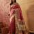 Pink viscose silk position print saree with contrast blouse piece