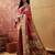 Pink viscose silk position print saree with contrast blouse piece