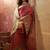 Pink viscose silk position print saree with contrast blouse piece