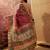 Pink viscose silk position print saree with contrast blouse piece