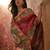 Pink viscose silk position print saree with contrast blouse piece