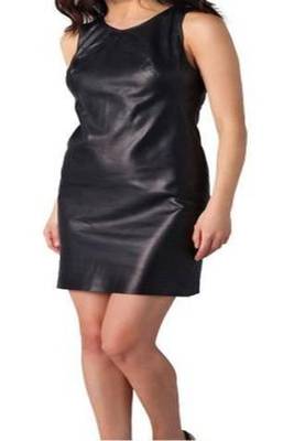 Women’s genuine lambskin black dresssleeveless dress for women 1