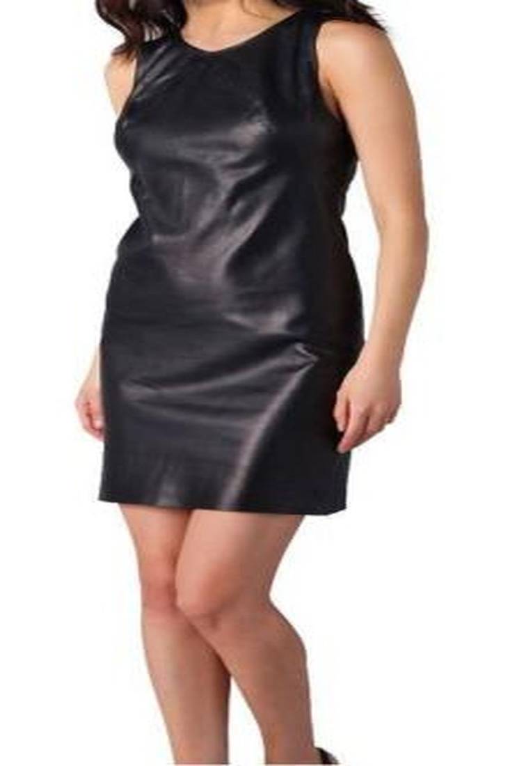 Women’s genuine lambskin black dresssleeveless dress for women