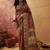 Purple viscose silk position print saree with contrast blouse piece