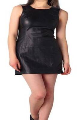 Women’s genuine lambskin black dresssleeveless dress for women 3