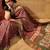 Purple viscose silk position print saree with contrast blouse piece