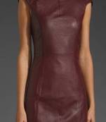 Women’s genuine lambskin maroon dresscap sleeve dress for women