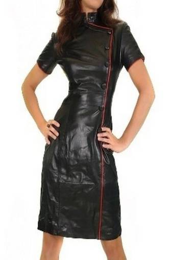 Women’s genuine lambskin black dresscover button dress for women