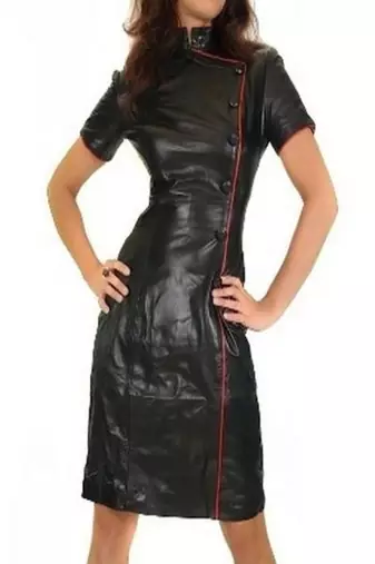 Women’s genuine lambskin black dresscover button dress for women