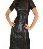 Women’s genuine lambskin black dresscover button dress for women
