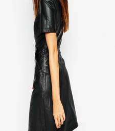 Women’s genuine lambskin black dressfront zipdress for women