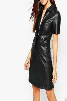 Women’s genuine lambskin black dressfront zipdress for women 3