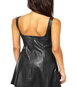 Sweetheart neckline sleeveless genuine black leather sexy dress