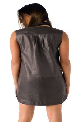 Women’s genuine lambskin black dressshort length dress 2