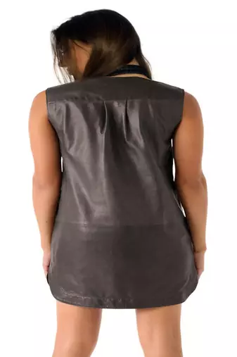 Women’s genuine lambskin black dressshort length dress