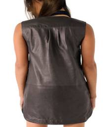 Women’s genuine lambskin black dressshort length dress