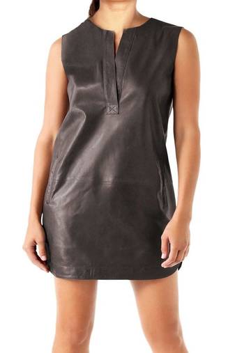 Women’s genuine lambskin black dressshort length dress
