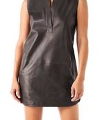 Women’s genuine lambskin black dressshort length dress