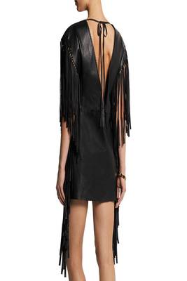 Women’s genuine lambskin black dressfringe dress for women 2