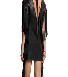 Women’s genuine lambskin black dressfringe dress for women
