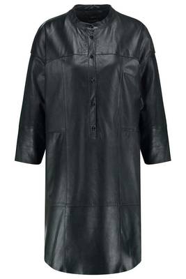 Women’s genuine lambskin black dressfront button dress 1