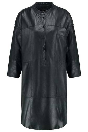 Women’s genuine lambskin black dressfront button dress