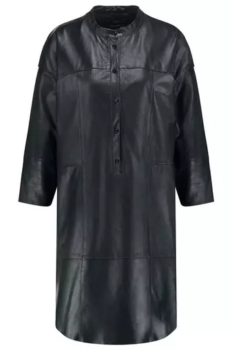 Women’s genuine lambskin black dressfront button dress