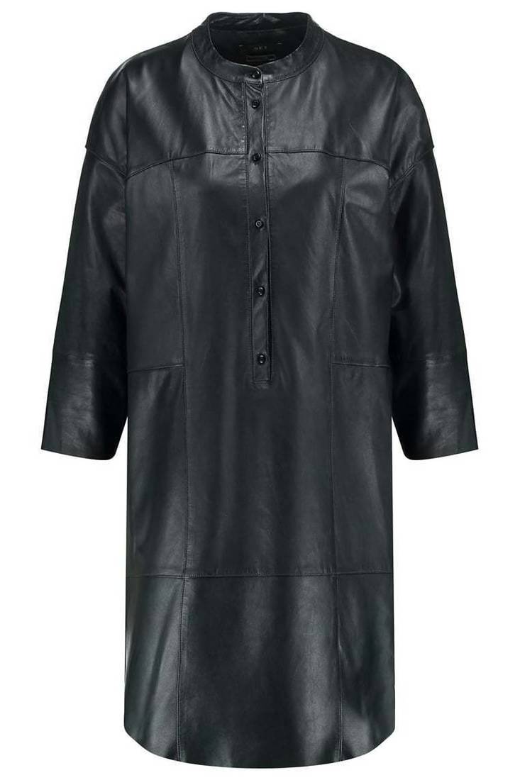 Women’s genuine lambskin black dressfront button dress