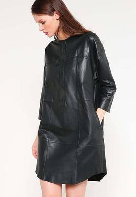 Women’s genuine lambskin black dressfront button dress 2