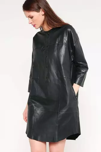 Women’s genuine lambskin black dressfront button dress
