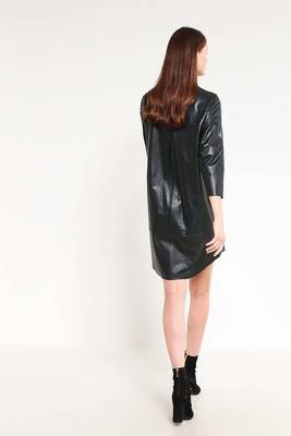 Women’s genuine lambskin black dressfront button dress 3