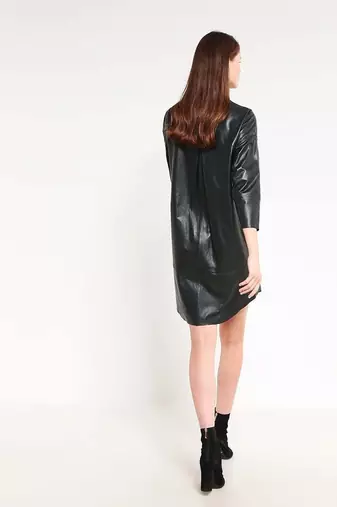 Women’s genuine lambskin black dressfront button dress